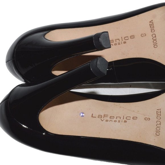 LA FENICE VENEZIA NEW SZ 8 M BLACK PATENT LEATHER PUMPS 4" STILETTO HEELS SHOES - Picture 8 of 9